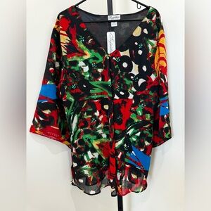 NWT Women’s signature JMB sequined colorful printed top size 3x